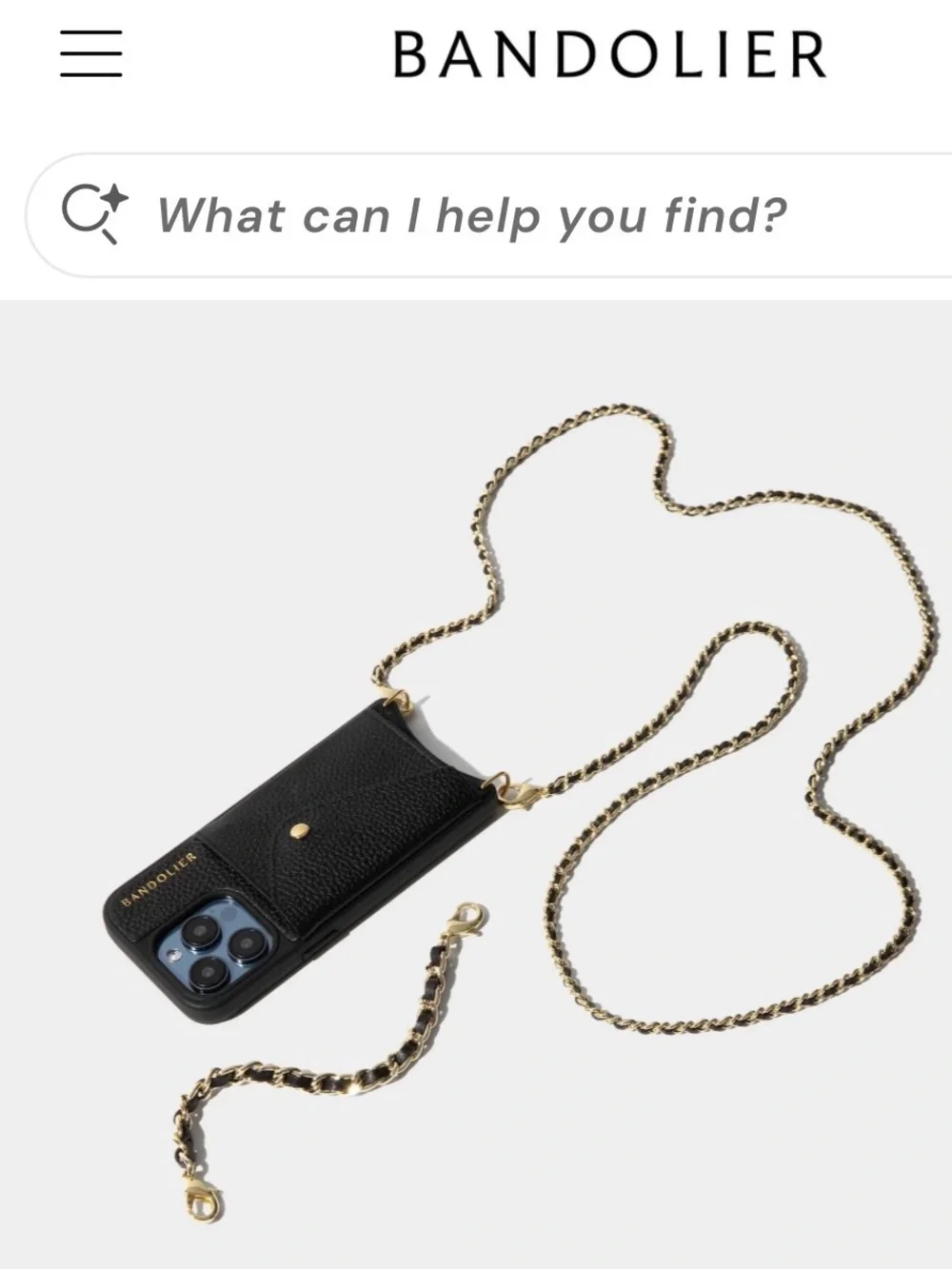 ❤️ Bandolier Black Leather Crossbody Phone Case with Gold Chain Strap ❤️